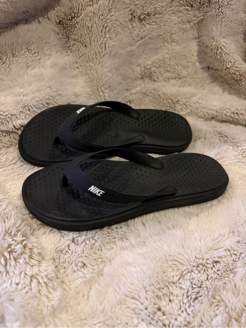 Nike Kids Black Flip Flop Sandals with White Logo